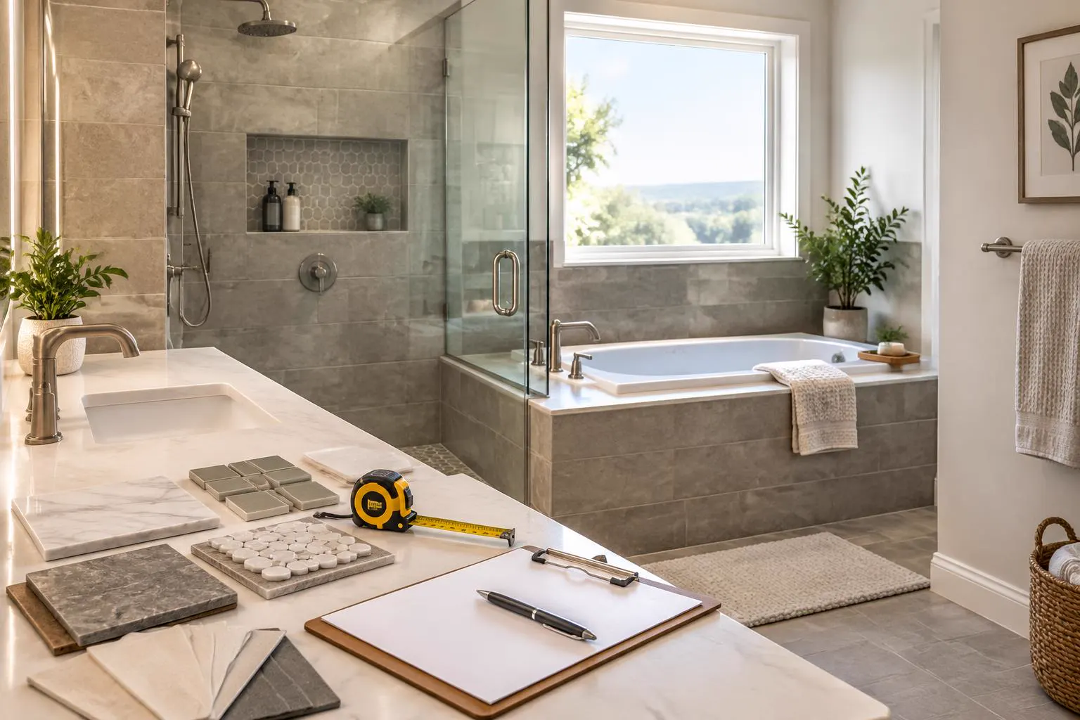 Trabalho de remodelação de casas de banho durante preparação ou avaliação profissional